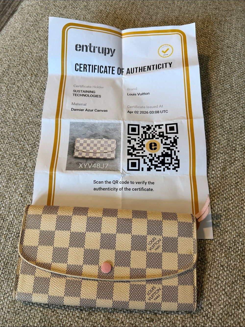 Louis Vuitton Damier Azur Wallet with Pink Accent